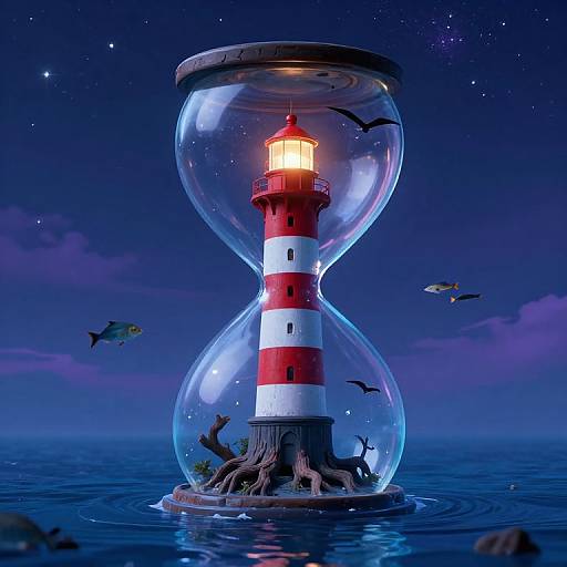 Surreal Lighthouse in Floating Hourglass