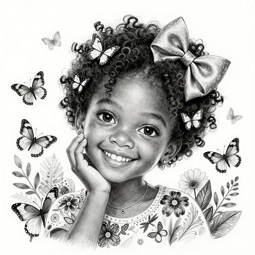 Black-and-White Portrait of Smiling Girl