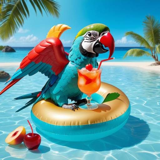 Tropical Parrot on a Colorful Float