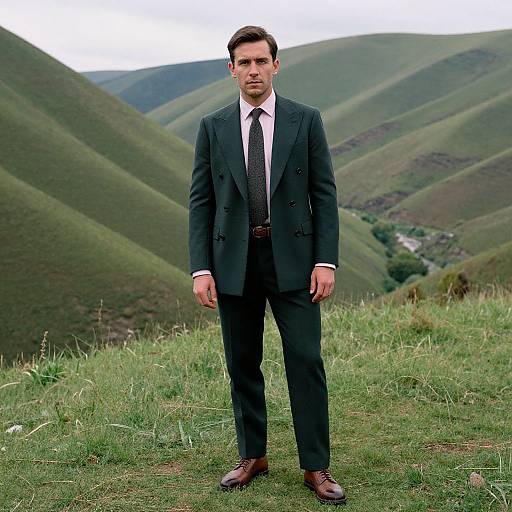 Stylish Man in Green Valley Nature
