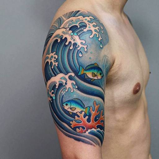 Intricate Water-Themed Tattoo Sleeve Design