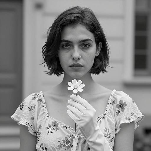 Black and White Portrait of Woman with Flower