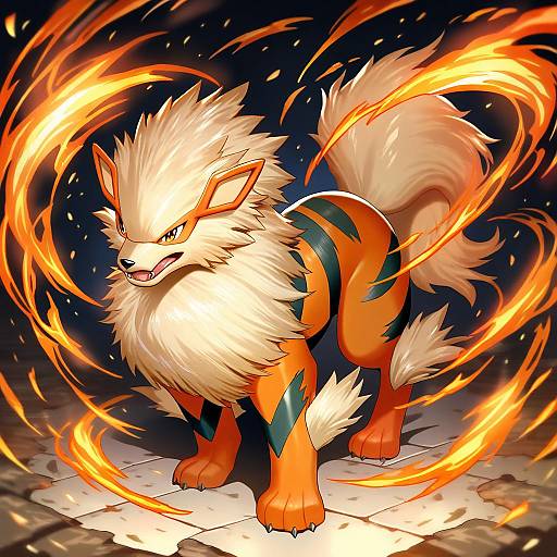Illustration of Arcanine, pokemon in the style of Re:shimashima