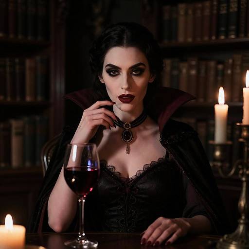Eerie Vampire Noblewoman in Gothic Library