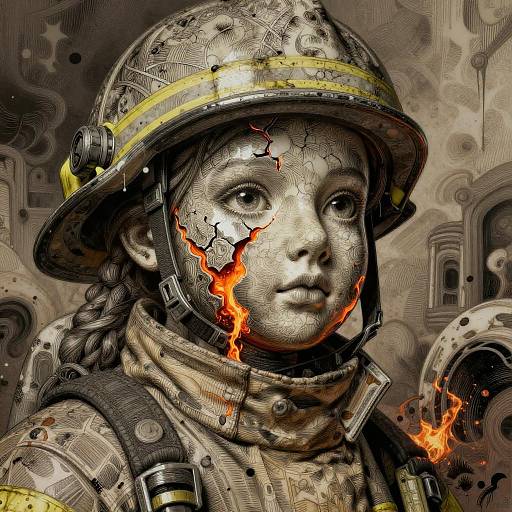 Cracked Porcelain Firefighter in Embers