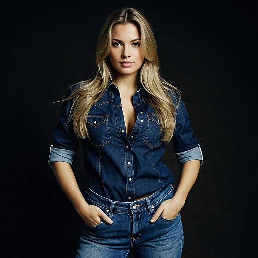 Blonde Woman in Denim Outfit