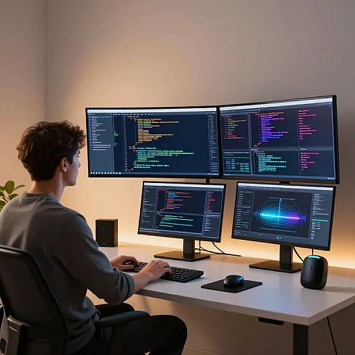 Futuristic Programmer in Minimalist Workspace