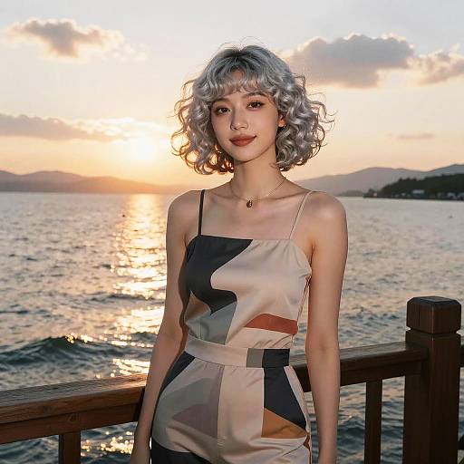 Serene Silver-Haired Woman at Sunset
