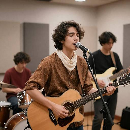 Young Singer in Bright Studio Session