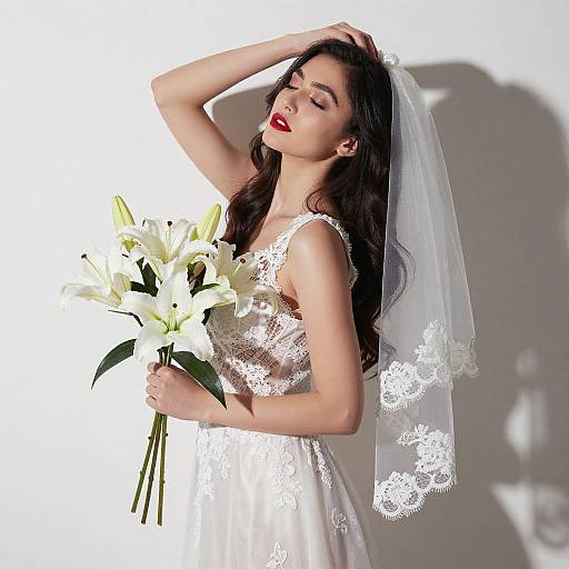 Seductive Bride in White Lace Nightgown