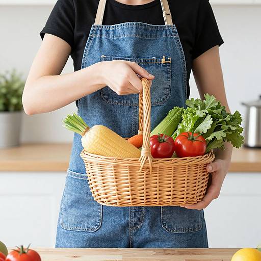 Upcycled Denim Apron with Fresh Produce