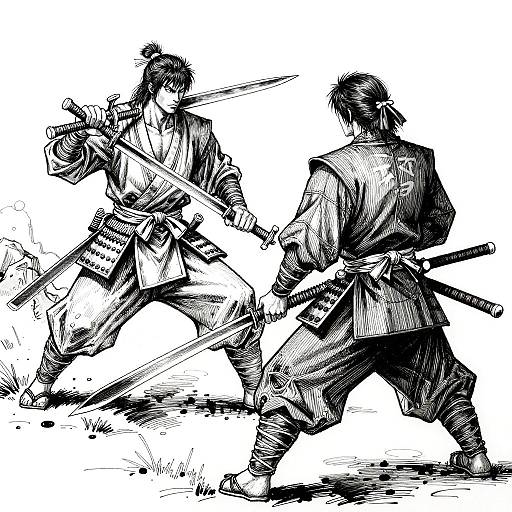 Pen and Ink Samurai Duel