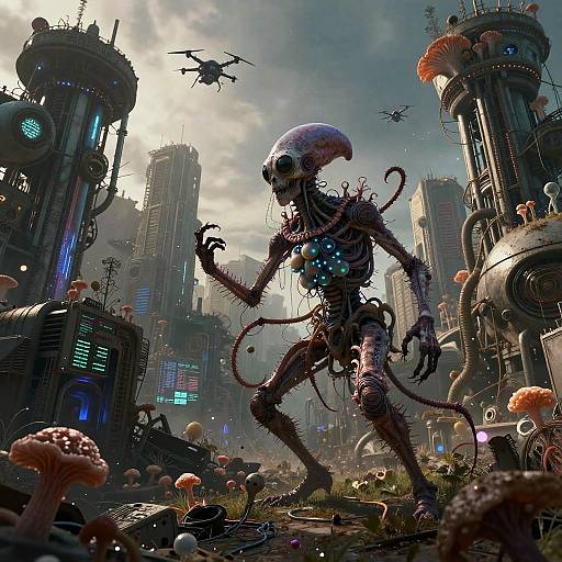 Bioluminescent Parasite-Wrangler in Ruined Metropolis