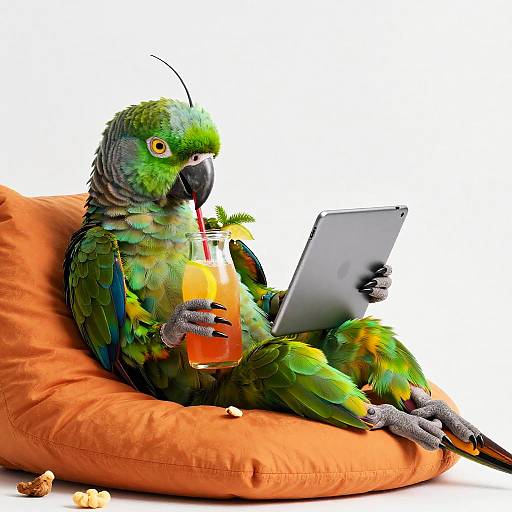 Alien Parrot Lounging with Drink