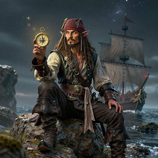 Elf Pirate with Mystical Compass