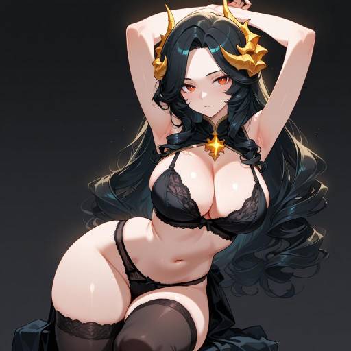 Alluring Siren in Black Lingerie