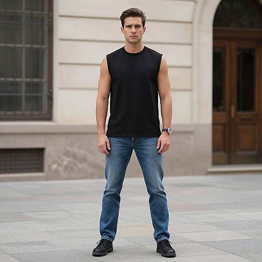 Man in Sleeveless Black Shirt Costume