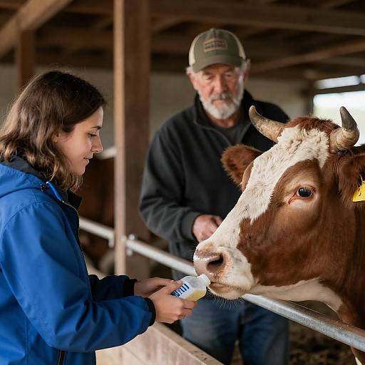 Caring Moments: Woman Feeding Brown Cow