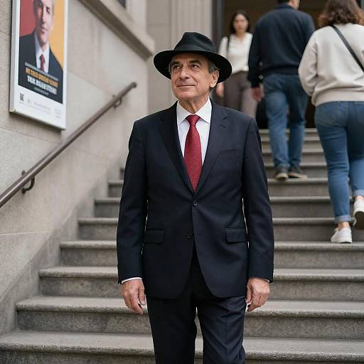 Middle-Aged Man on Stairs in Suit
