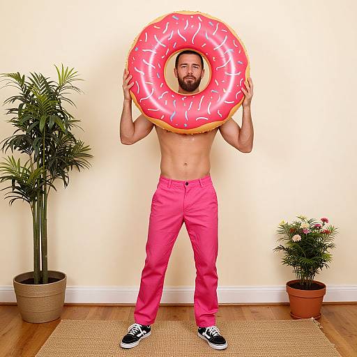 Bearded Man with Donut Inflatable Hat