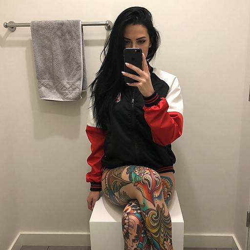 Woman Taking Mirror Selfie with Tattoos