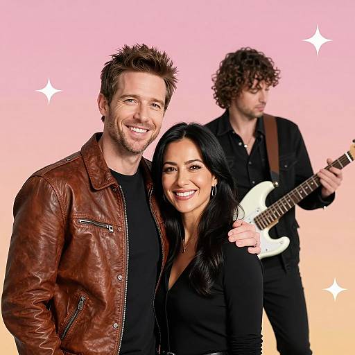 Couple with Musician in Vibrant Setting