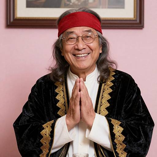 Smiling Elderly Man in Traditional Robe