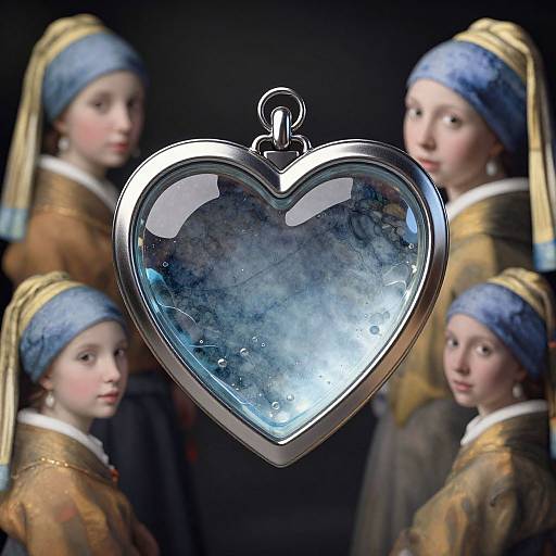 Water Heart Locket with Vermeer Women