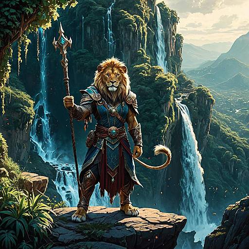 Anthropomorphic Lion Mage on Cliff