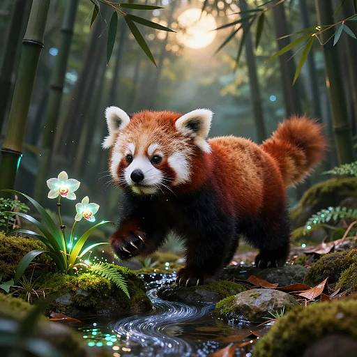 Glowing Bamboo Grove Red Panda Cub