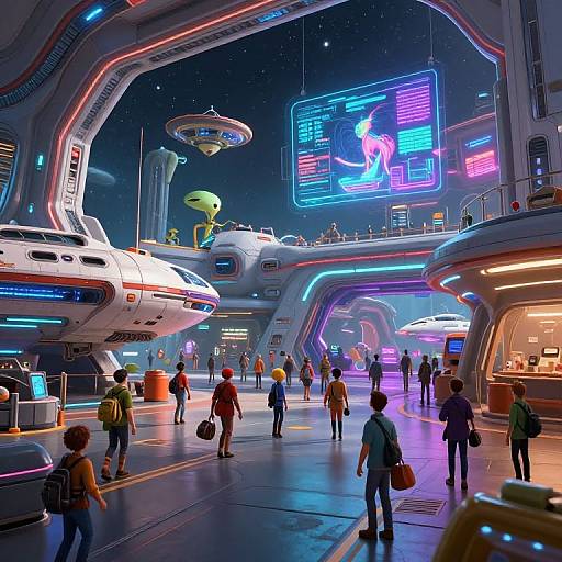 Vibrant Intergalactic Spaceport Scene