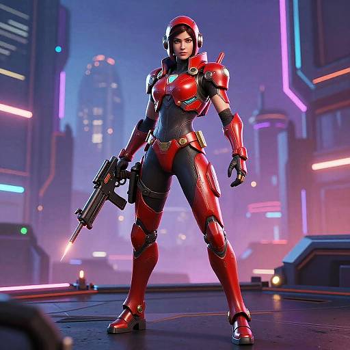 Red Fortnite Cyberpunk Warrior Girl