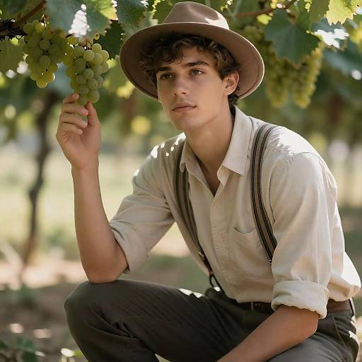 Kneeling Man Under Grapevine