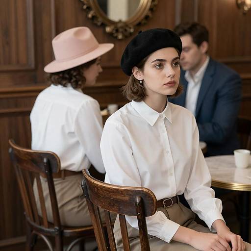 Vintage Café Portrait with Beret