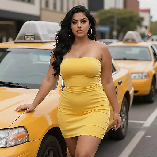 Confident Woman in Yellow Mini Dress