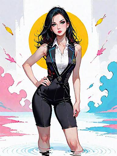 Chic Woman in Black Romper with Blazer