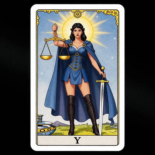 Dark-Haired Justice Tarot Illustration