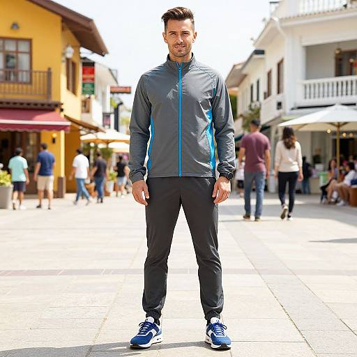 Stylish Man in Athletic Wear at Plaza