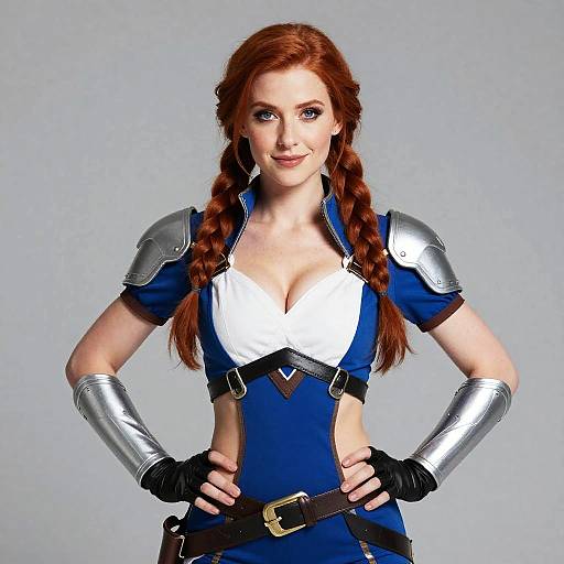 Confident Red-Haired Woman in Armor