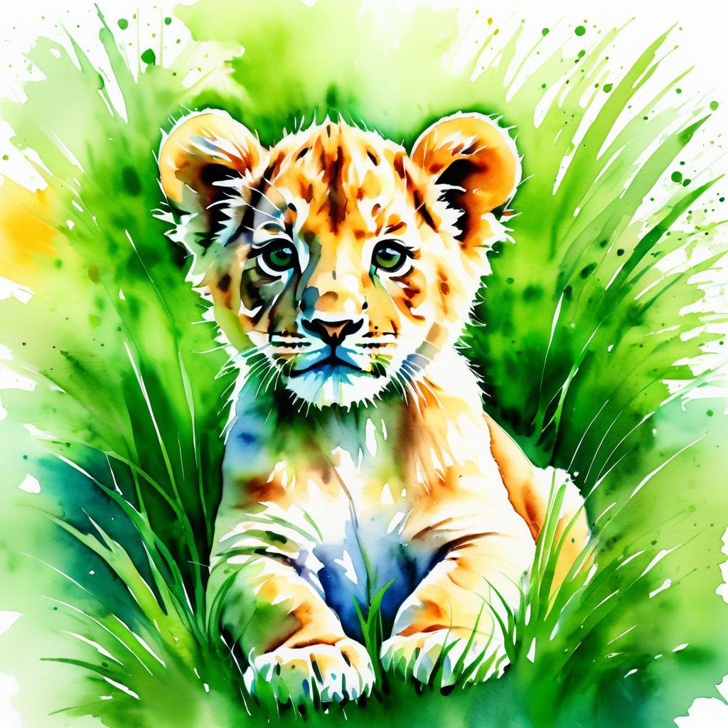 Vibrant Watercolor Baby Lion Cub