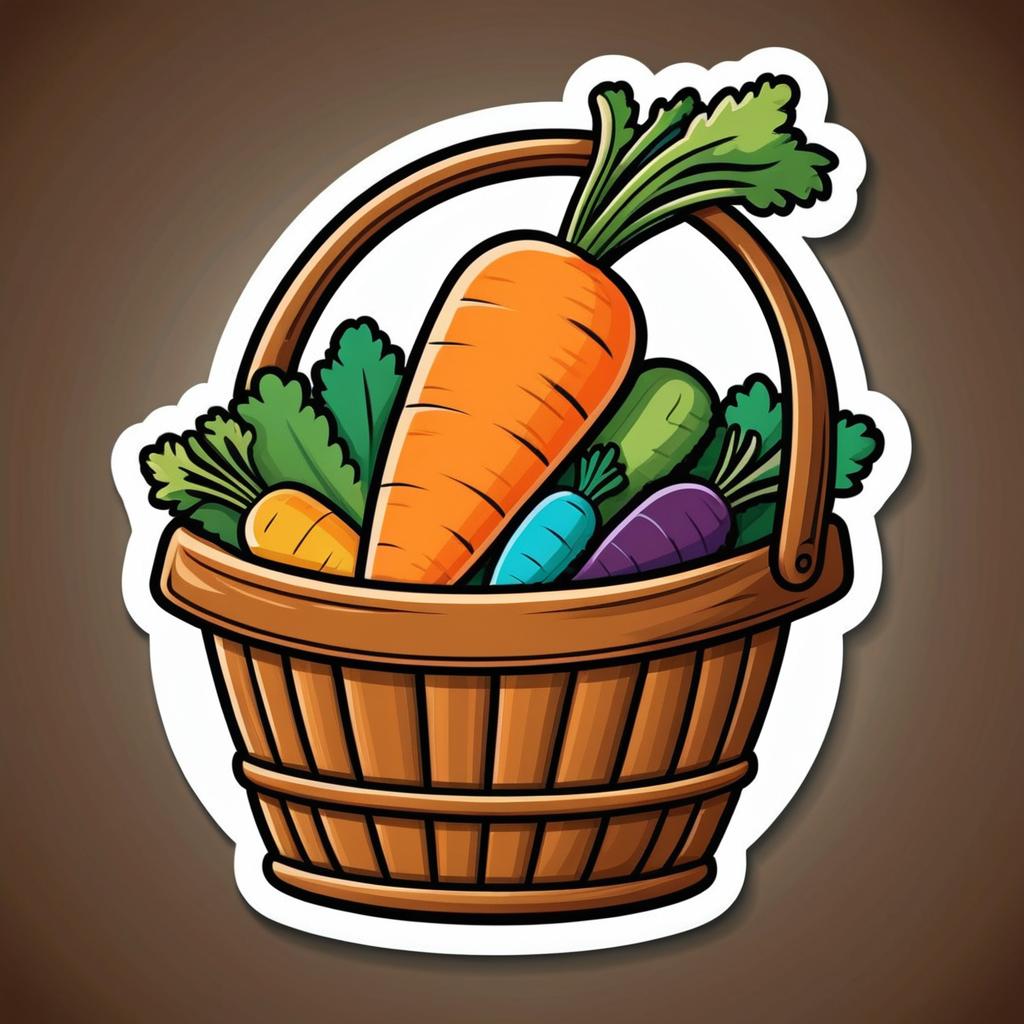 Whimsical Carrot with Basket Sticker Art