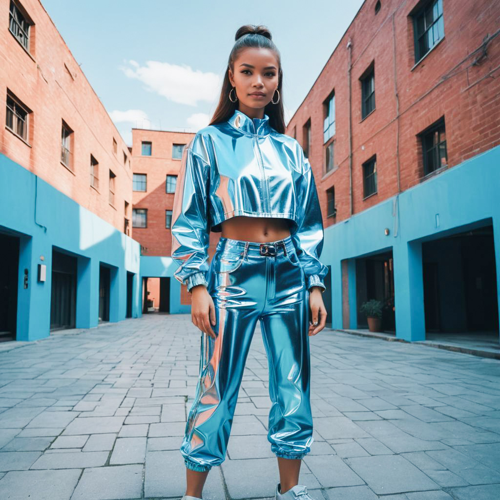 Futuristic Y2K Fashion in Castle Courtyard