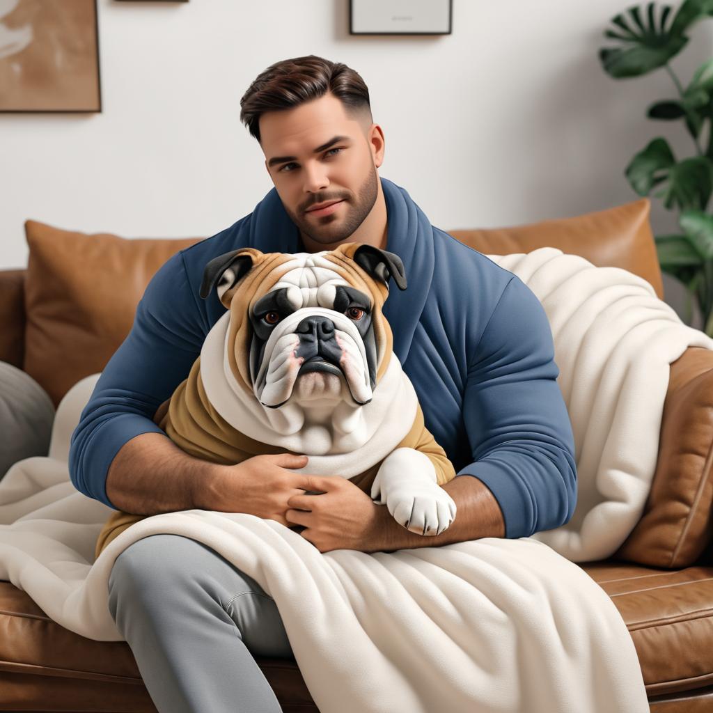 Comforting Embrace with Bulldog Companion