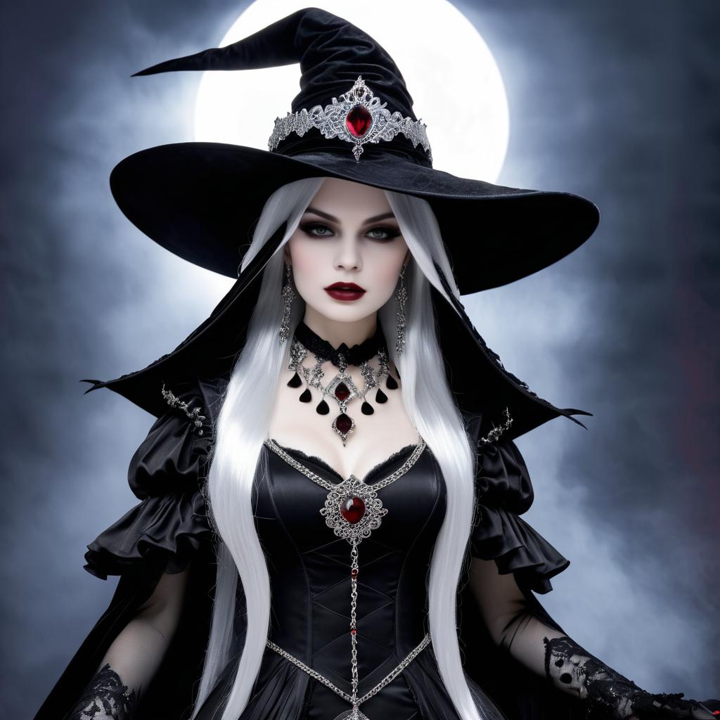 Elegant Gothic Vampire with Silver Hair