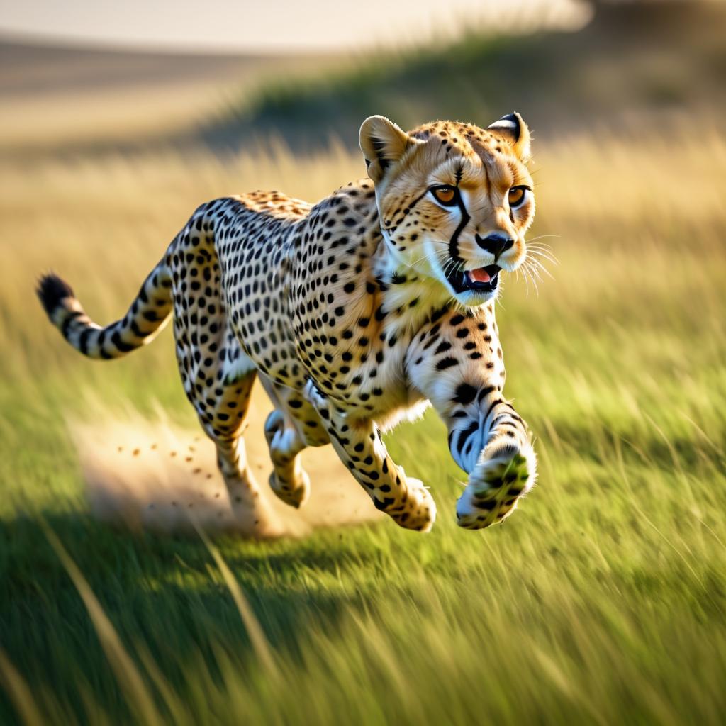 Cheetah Sprinting Through Vibrant Grasslands