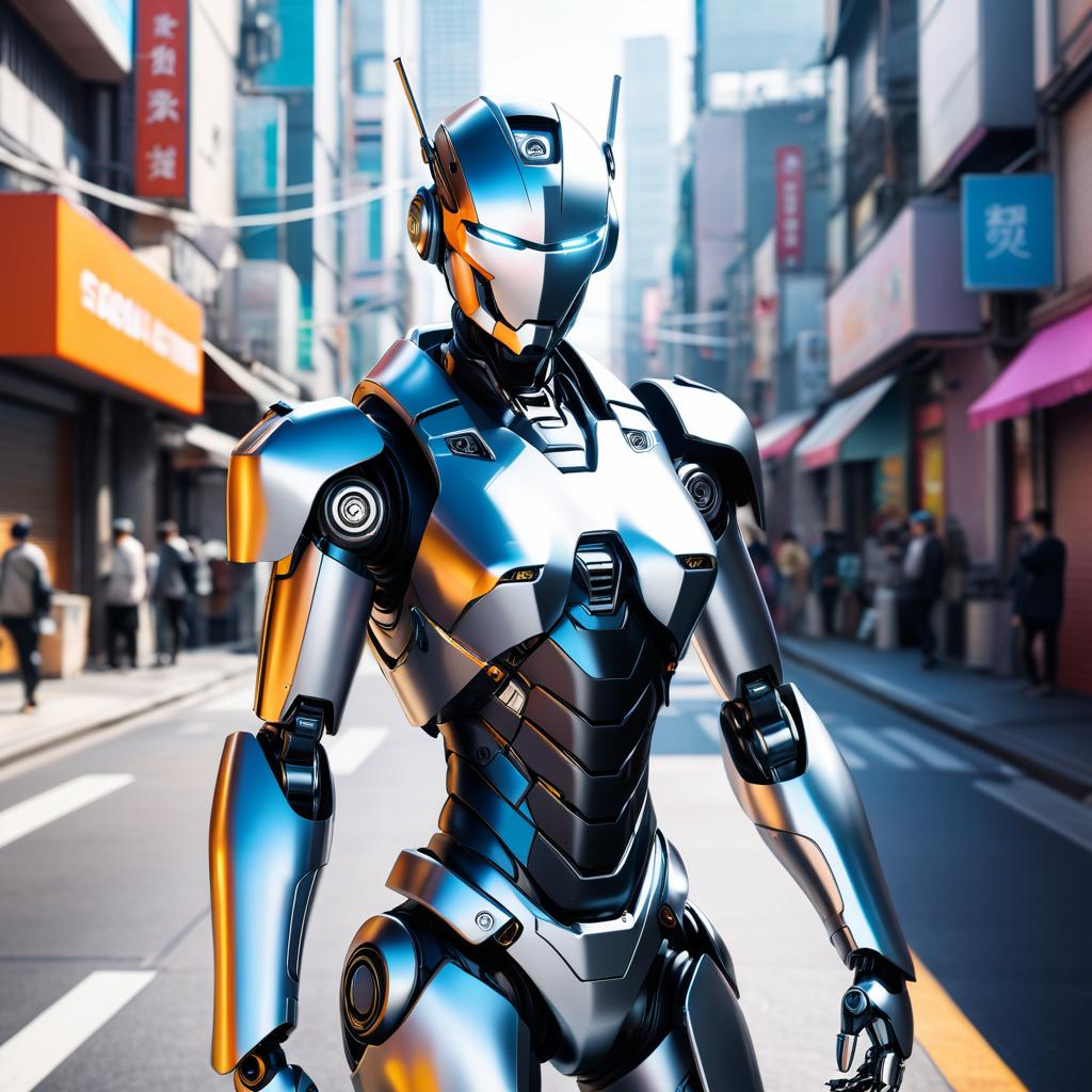 Vibrant Anime Robot in Urban Scene