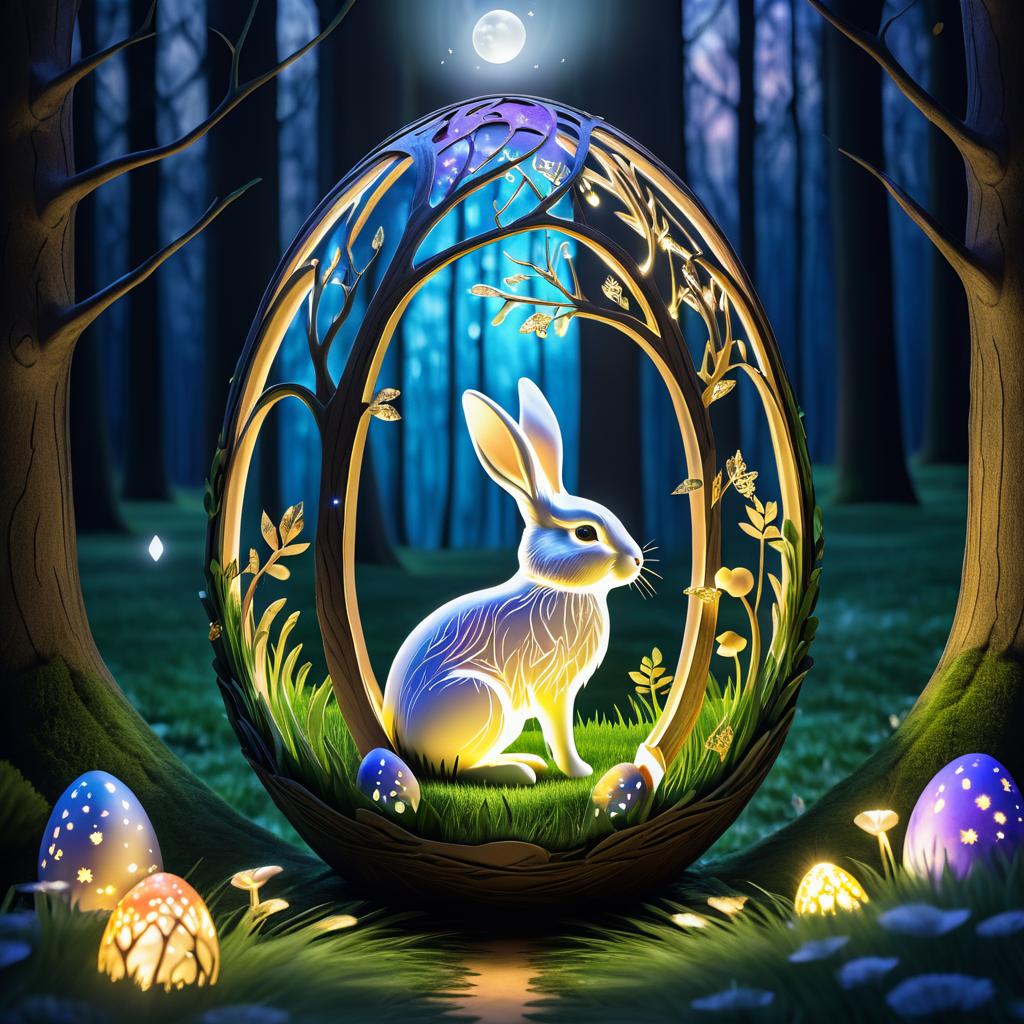 Whimsical Rabbit in a Moonlit Forest