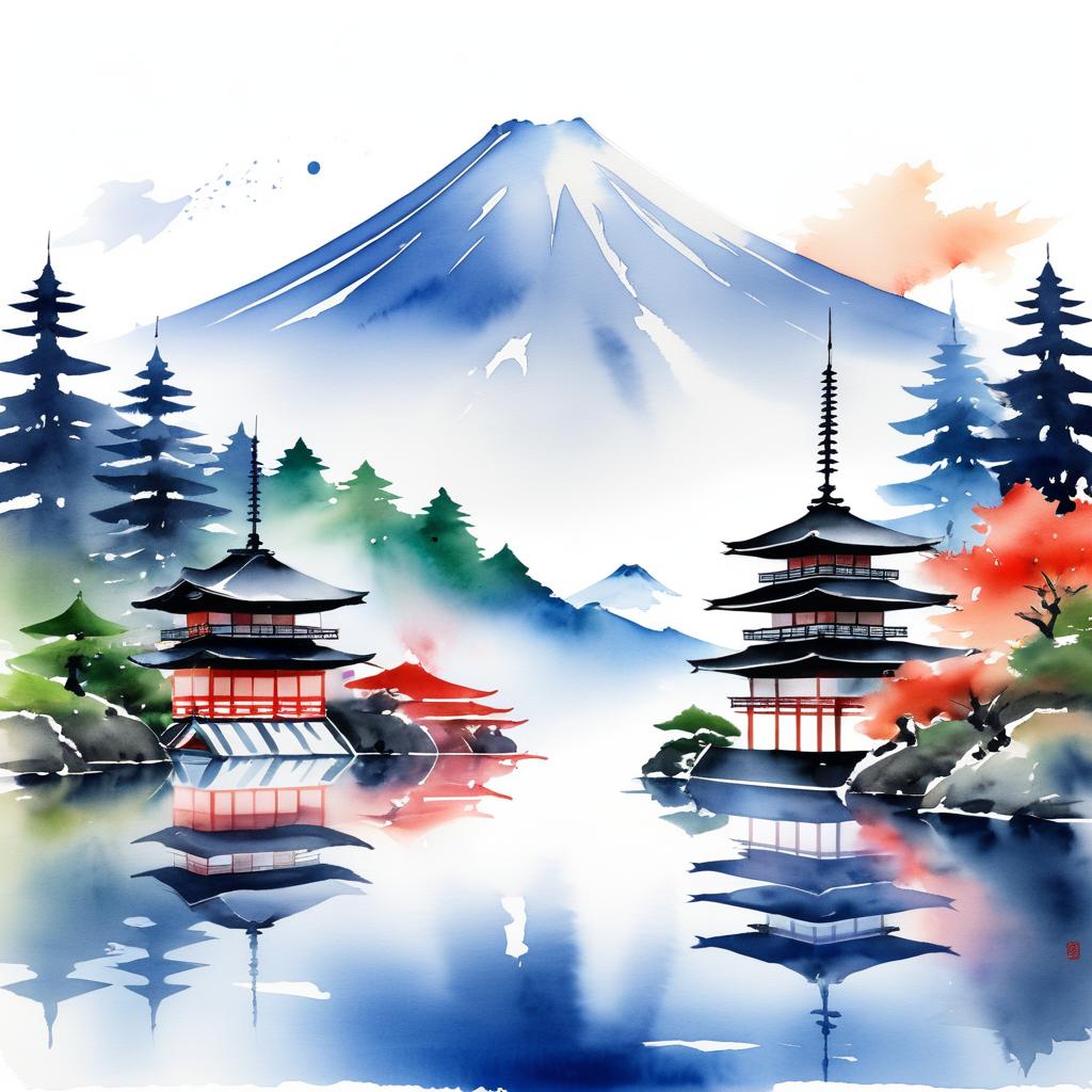 Elegant Watercolor of Mount Fuji