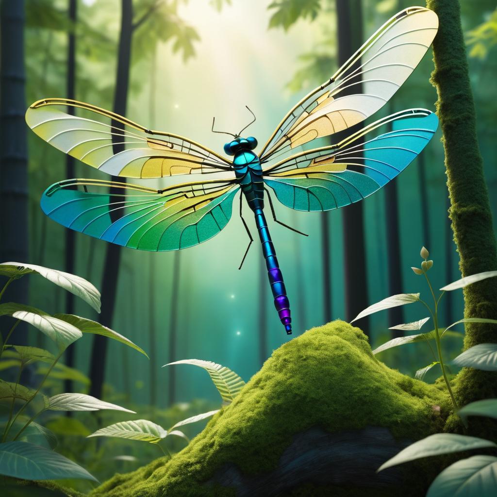 Magical Dragonfly Instrument in Vibrant Forest