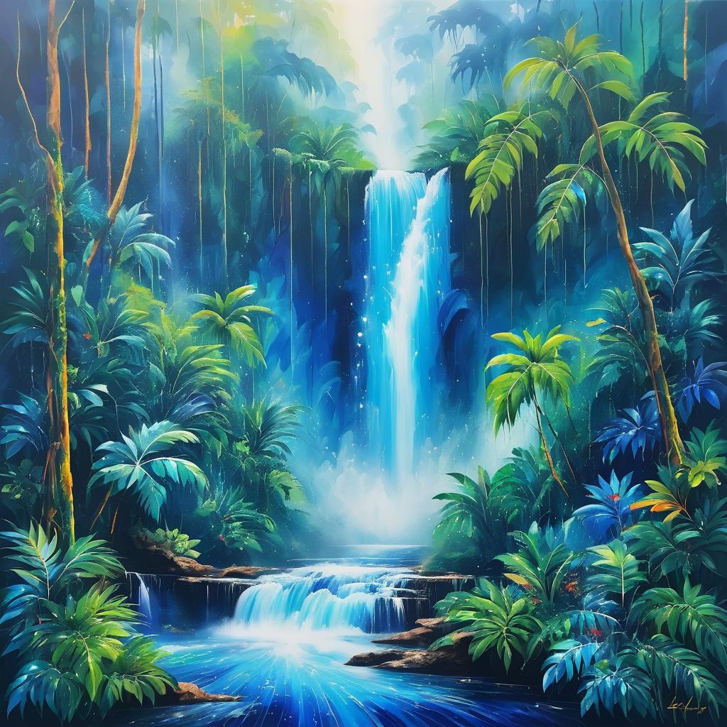 Vibrant Abstract Waterfall in Jungle